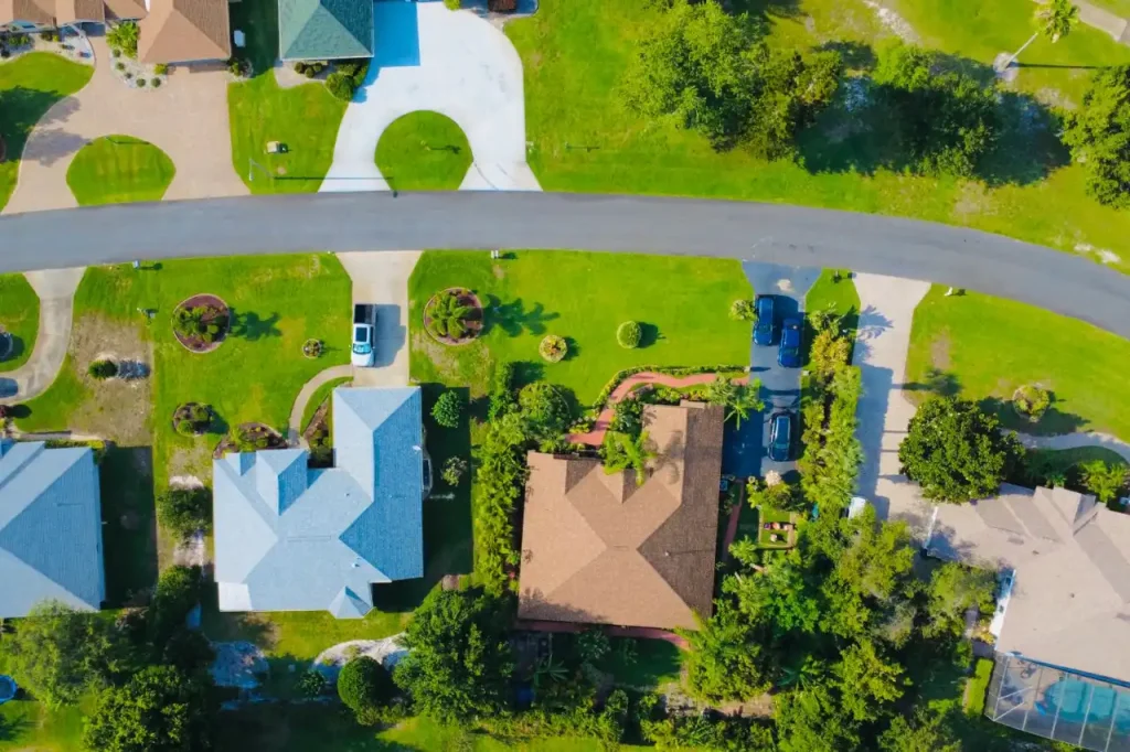 Aerial view of a suburban neighbourhood