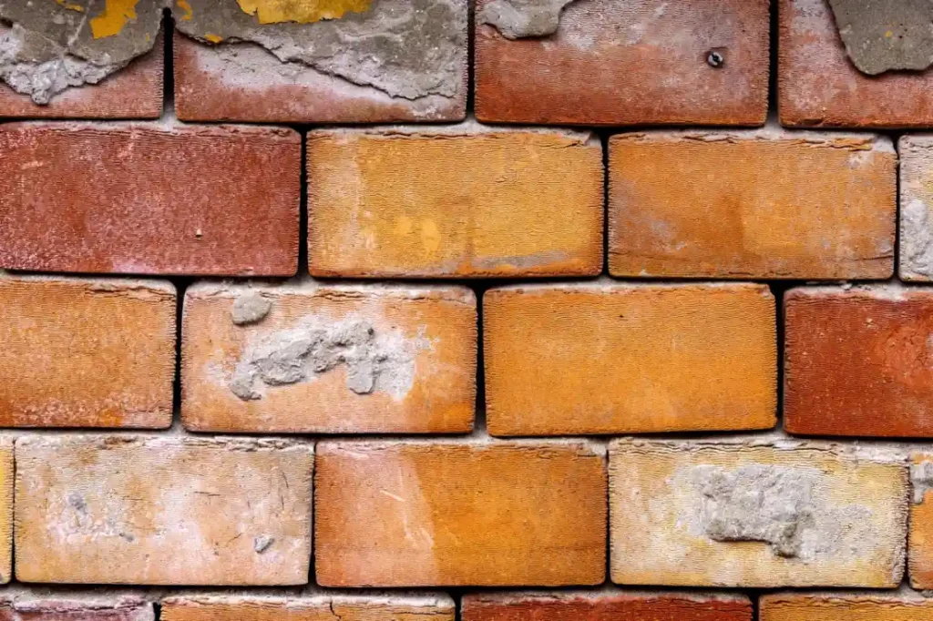Aged brick wall showing weathering and texture