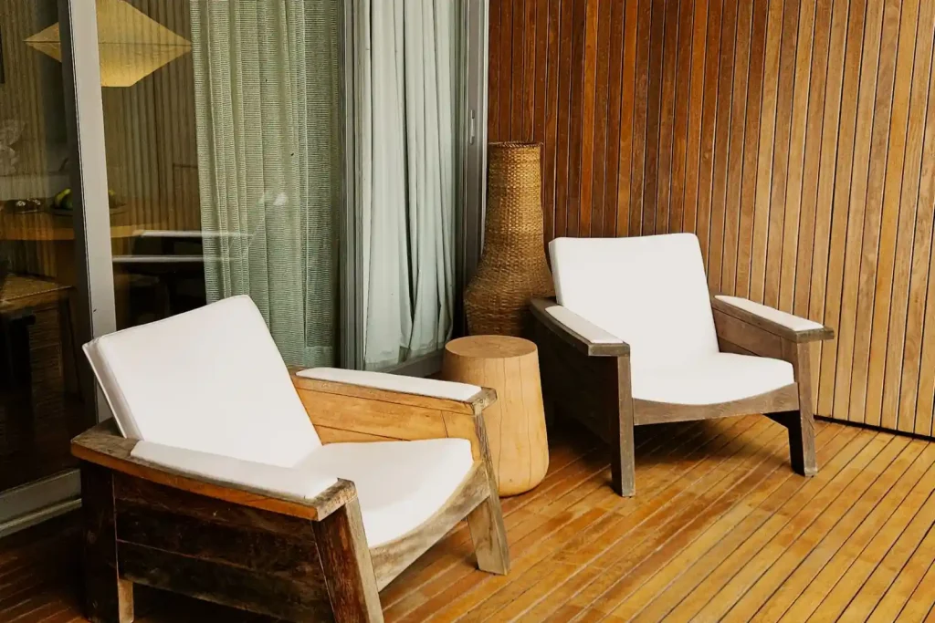 Contemporary wooden deck with loungers