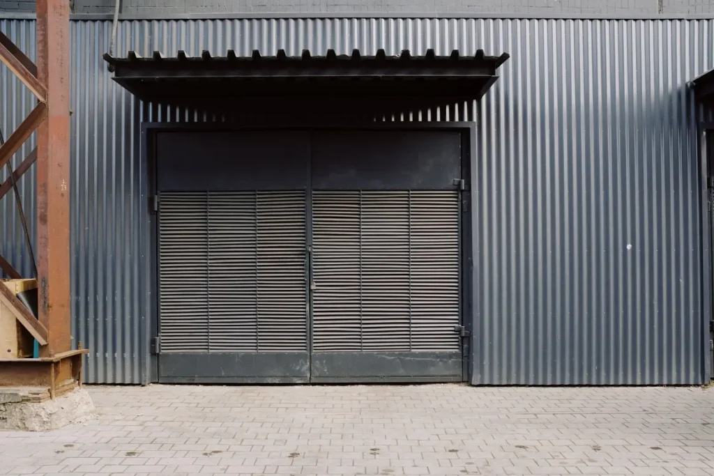 Corrugated metal door on a warehouse