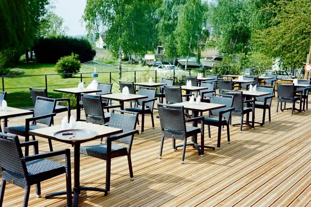 Empty outdoor cafe terrace