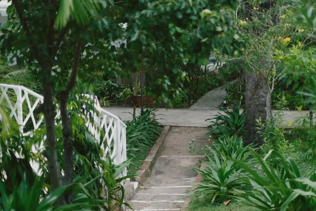 Garden pathway with stone steps