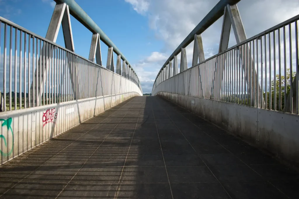 Modern concrete footbridge walkway