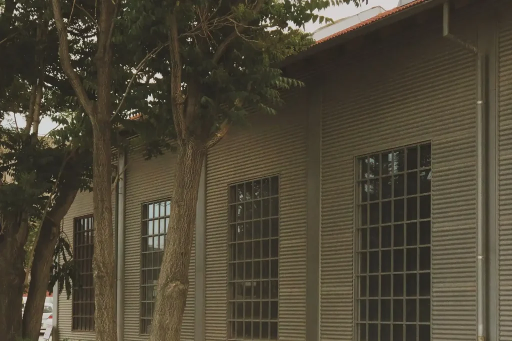 Modern industrial building with metal cladding