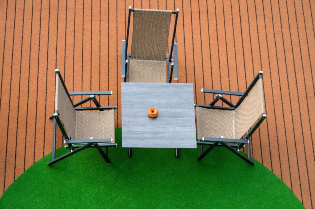Modern patio furniture set from above