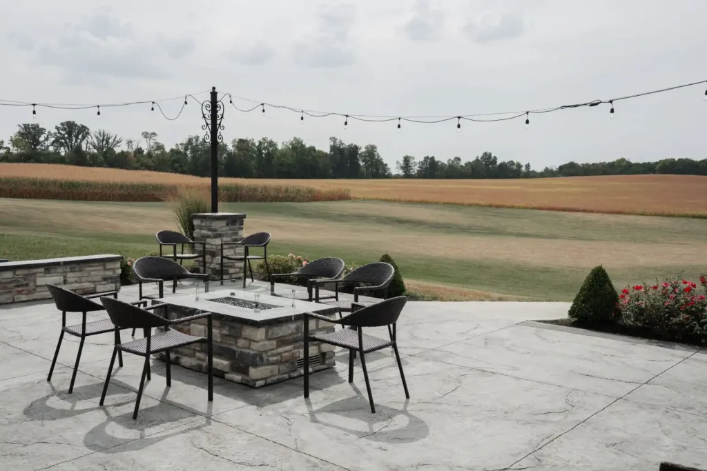 Patio with seating and countryside views