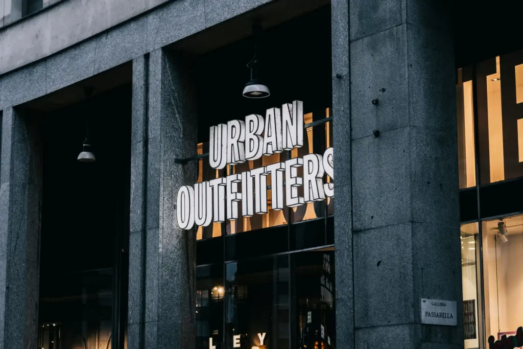 Retail store entrance with illuminated signage