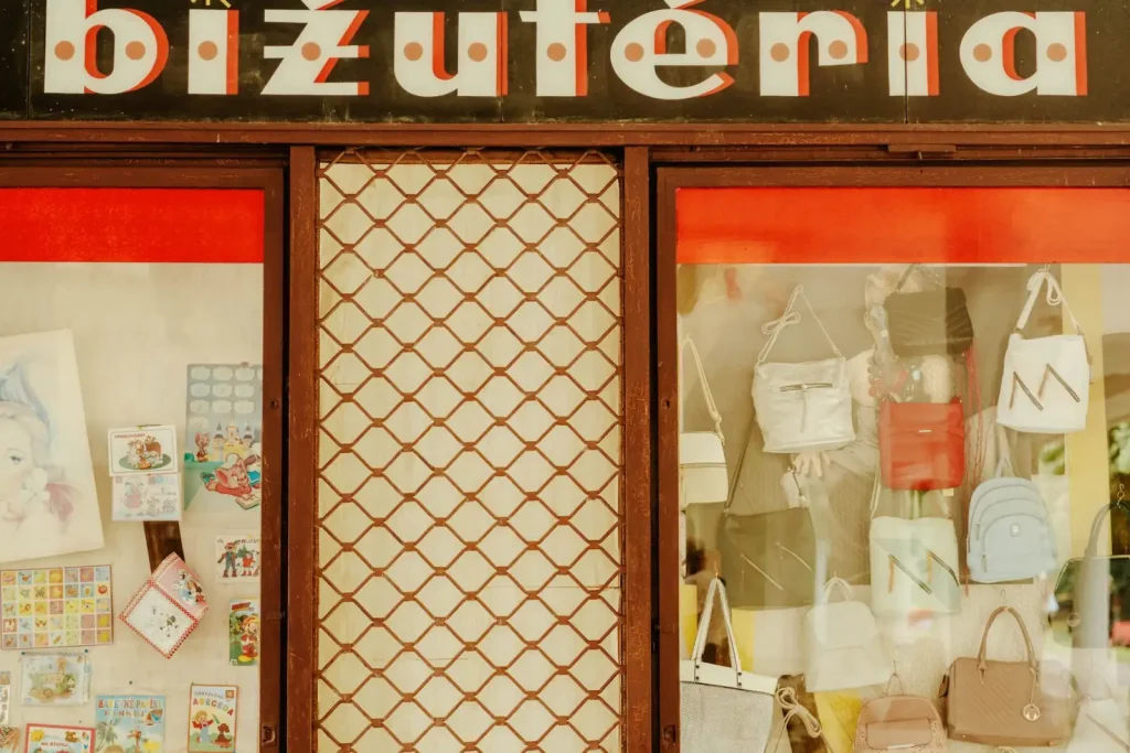 Retro storefront with vintage signage
