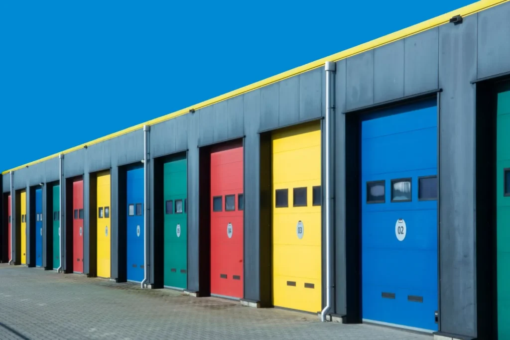 Row of industrial garage doors