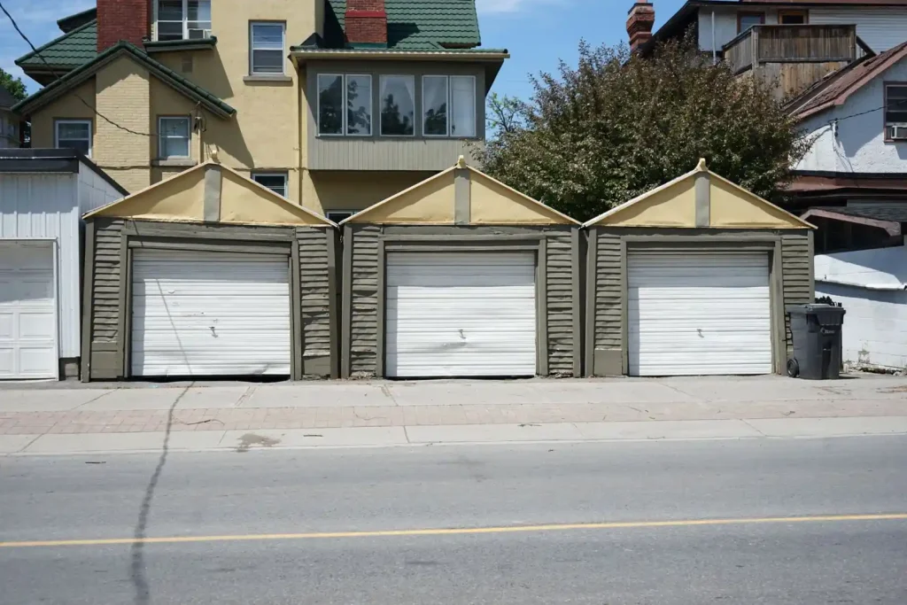 Row of traditional residential garages