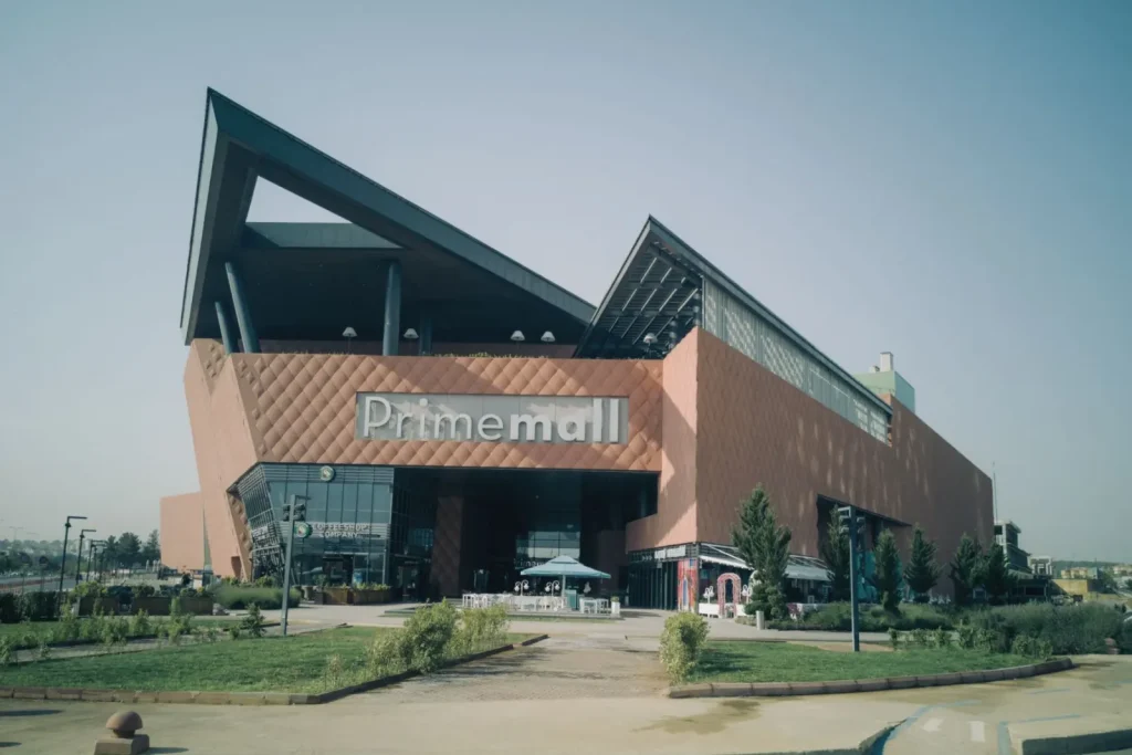Shopping centre exterior in an urban setting
