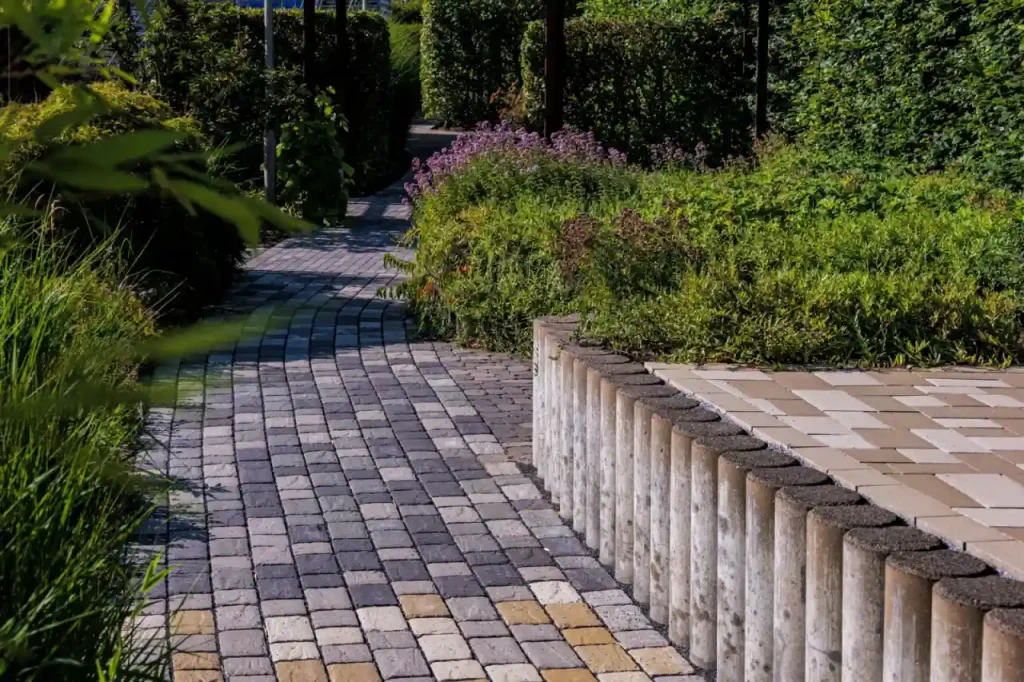 Stone pathway winding through a garden