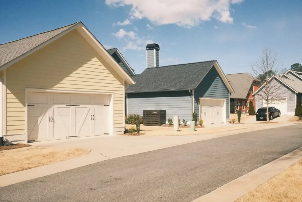 Suburban street with houses and driveways