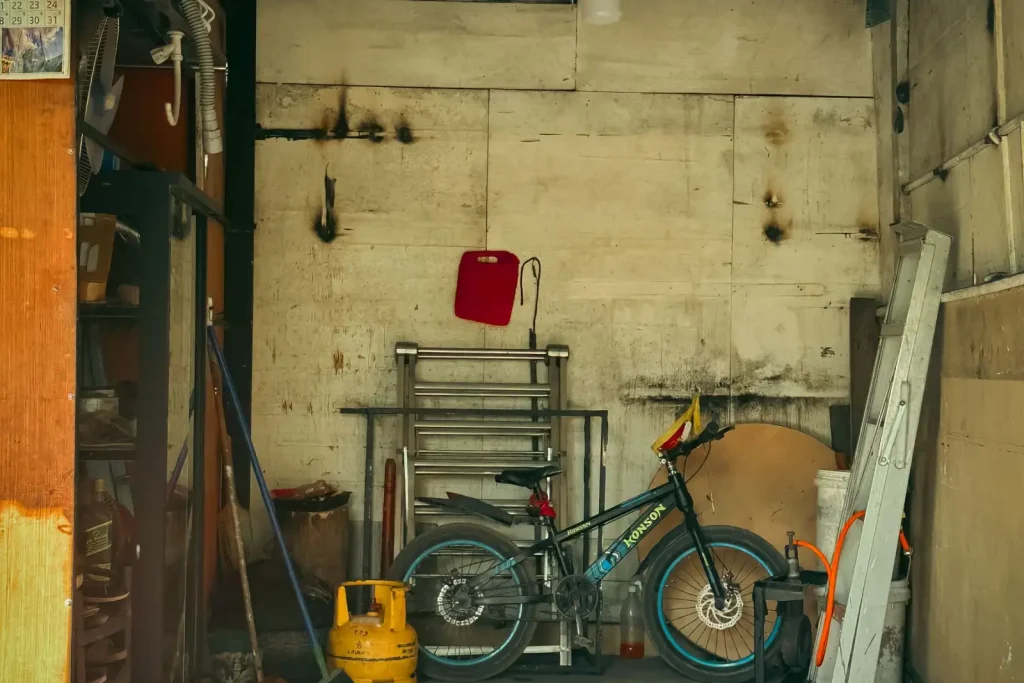 Tidy garage with bicycle and ladder