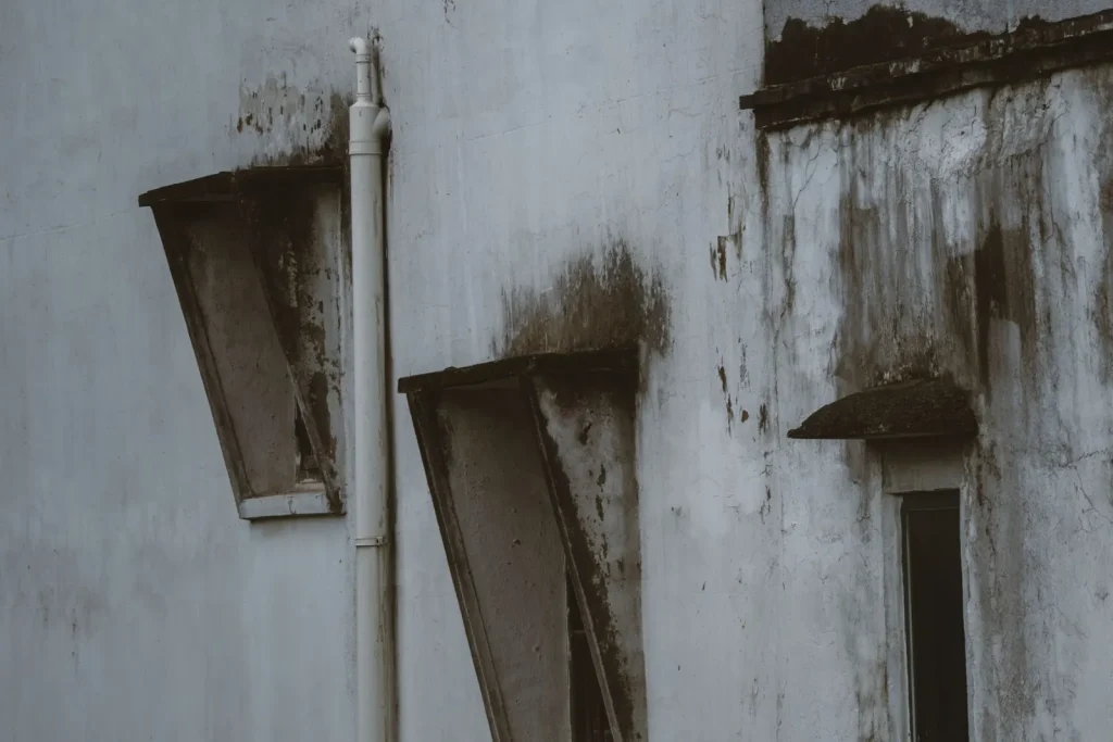 Weathered building facade with rustic detail
