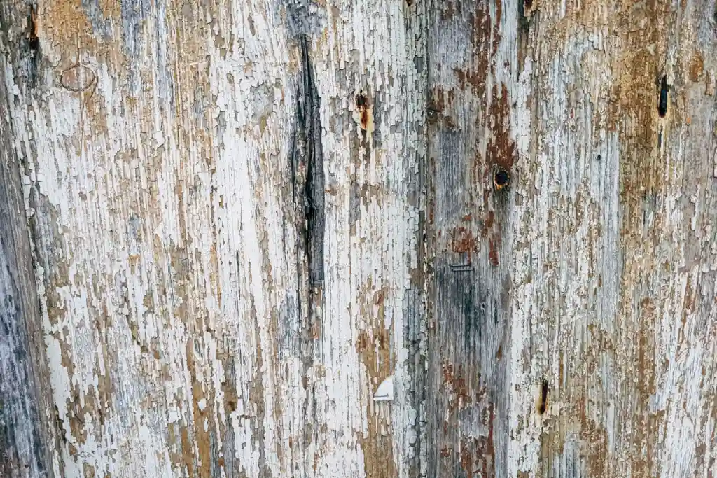 Weathered wooden surface with peeling paint