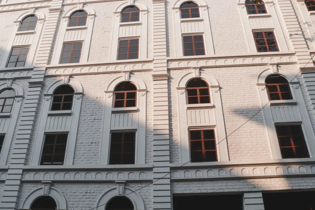 White brick commercial building exterior