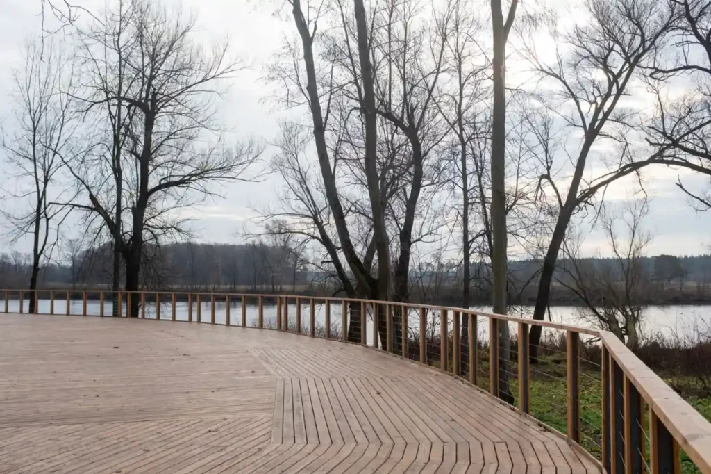 Wooden terrace overlooking a lake